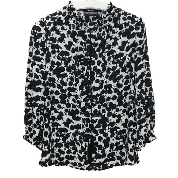 KARL LAGERFELD Pearl ruffle crop sleeves blouse - Picture 1 of 11